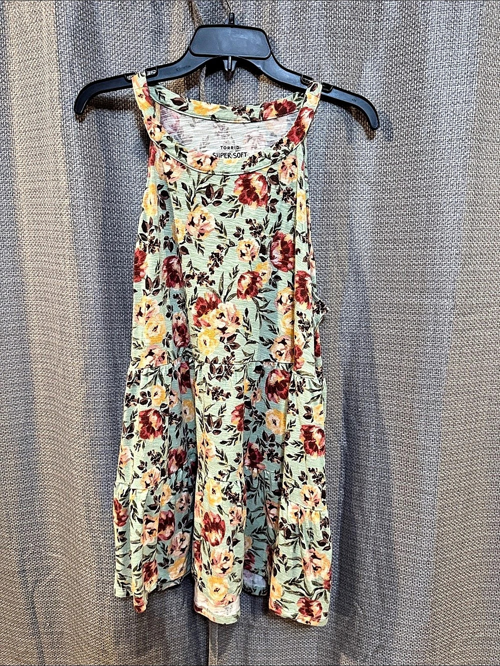 Torrid Goddess Tiered Tank - Super Soft Floral Green Mini Dress Green